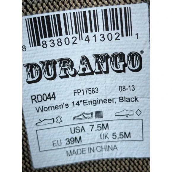 DURANGO Womens Cowgirl Boots SIZE 7.5M Black Leather Buckle/Zip Closure - Picture 2 of 12